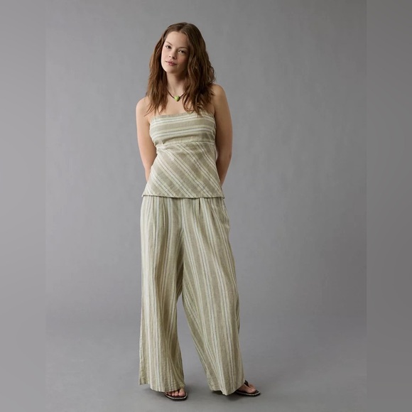American Eagle Outfitters Pants - AMERICAN EAGLE | Linen Lightweight High-Waisted Wide Leg Trousers